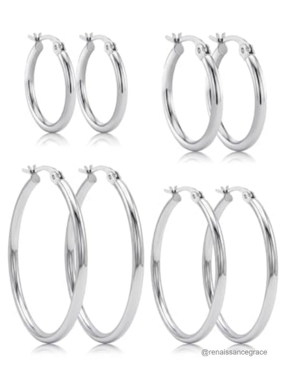 4 Pairs Silver Hoop Earrings Set Surgical Steel Hypoallergenic Women